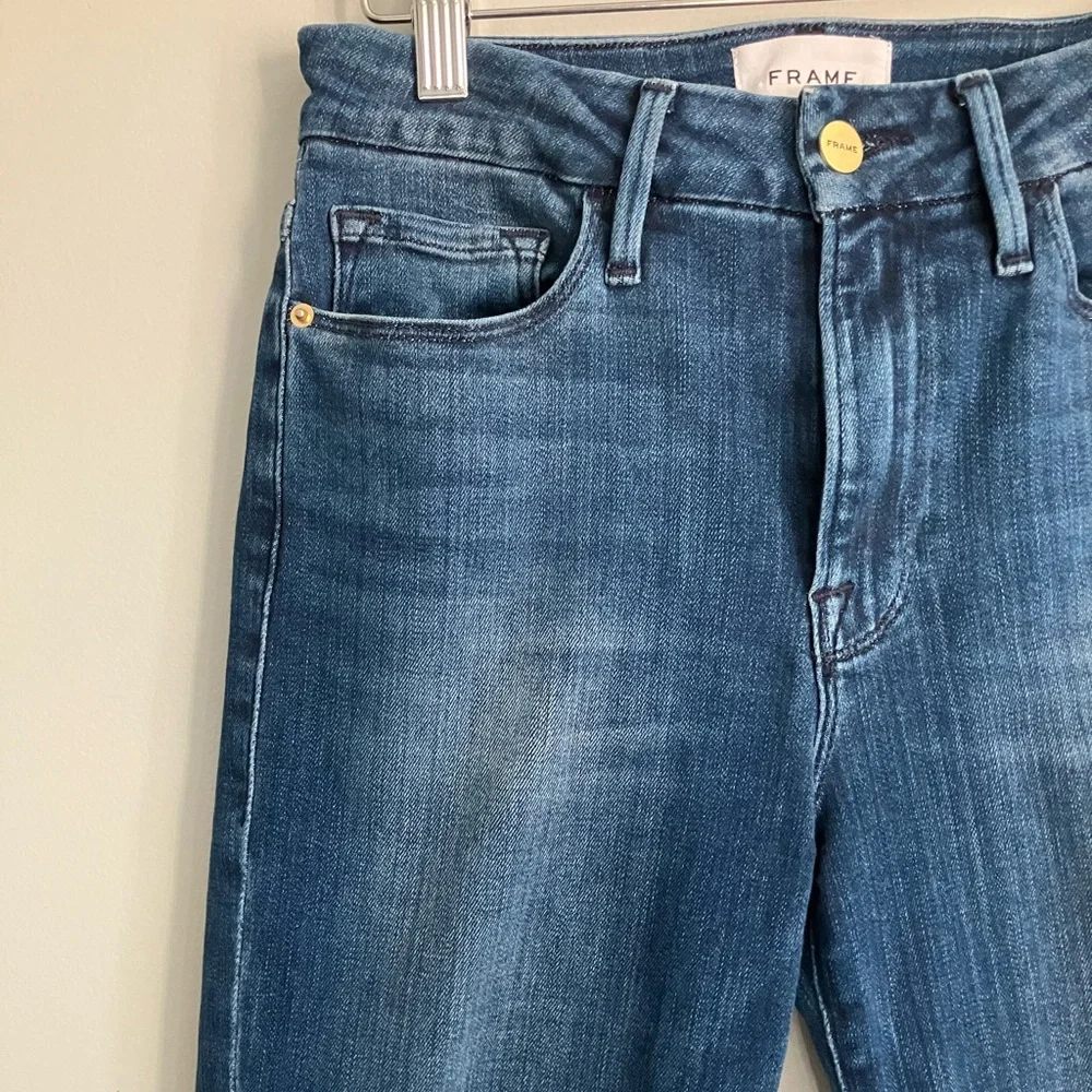 FRAME Le Crop Mini Boot Raw Hem Mid-High Rise Dark Wash Jeans Size 27 - Picture 2 of 12